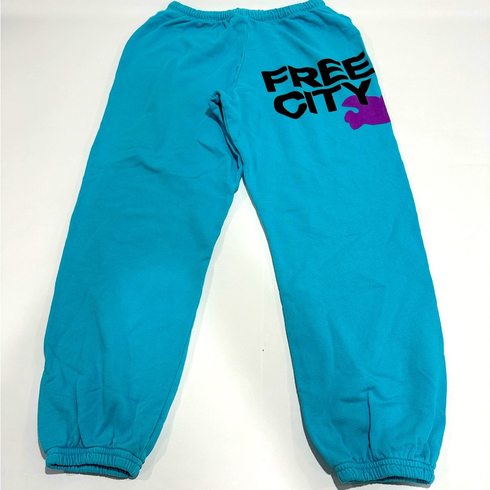 Free City Life Nature Love Blue Machine Sweatpants - EUC